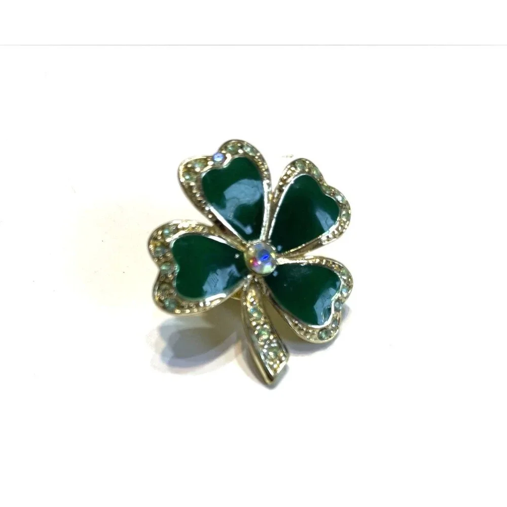 Enamel Shamrock Pin 4 Leaf Clover St Patricks Day - Picture 5 of 6